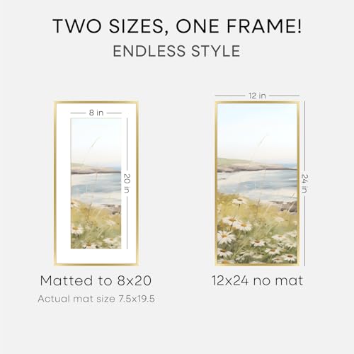 Image of Homeforia 12x24 Picture Frame Gold, High End Metal 12x24 Poster Frames with Mat 8x20 inch Photo, 12 x 24 Gold Frames Matted to 8 by 20 Print, 24x12 Panoramic Frames, Tempered Glass, Wall Kit, Set of 3