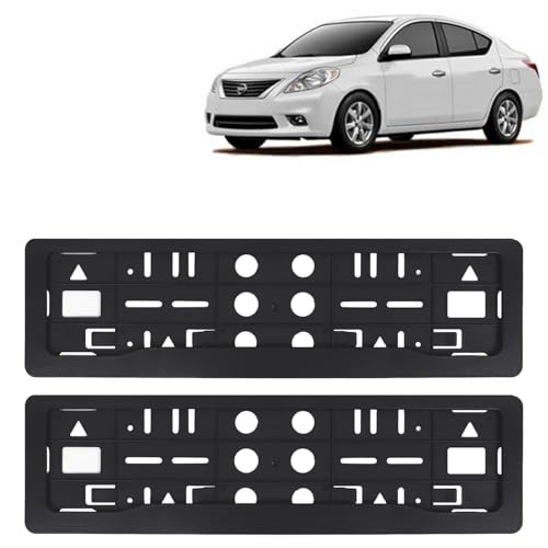 Image of KINGSWAY Sunny Car Number Plate Frames for All 2011 to 2014 Models of Nissan Car Registration Plate Holders, Black Licence Plate Covers (Front and Rear), Universal Size 51.5 x 14.5 cm