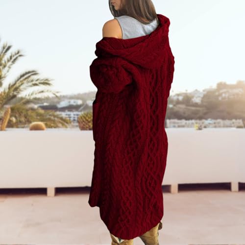 Bengbobar Long Cardigan Sweaters for Women Coats Cable Knit Casual Open Front Long Sleeve Hooded Sweater with Pockets3