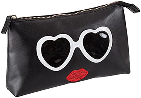 Traveling Black Cosmetics Bag, Heart Eyes and Red Lips
