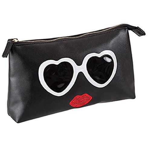 Traveling Black Cosmetics Bag, Heart Eyes and Red Lips