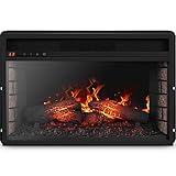 Della 26 Inch 1400W 3D Infrared Electric Fireplace Heater Insert with Remote Control, Realistic Logs & Flames, Adjustable Portable Indoor Space - Black