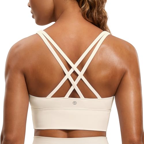 Image of CRZ YOGA Naked Feeling Longline Sports Bras | Medium Support, Removable Pads, Yoga, Sleek, Strappy Back, Scoop Neck, for Women