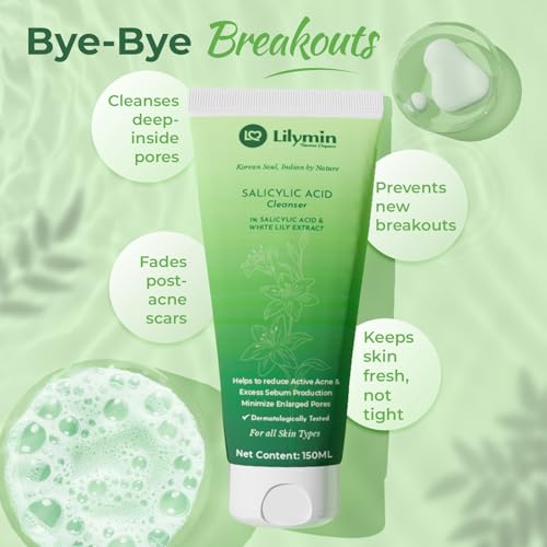 Image of 1% SALICYLIC ACID Cleanser | Anti Acne Face Cleanser with White Lily Extract | Gently Exfoliates, Controls Oil & Minimizes Pores | Natural & Organic, For Men & Women | All Skin Types - 150ML