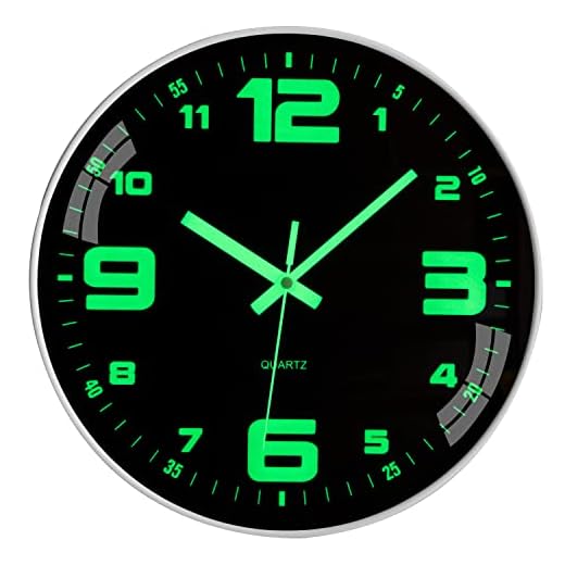 Wall Clock 12 inch Battery Operated Silent Non-Ticking Glow in The Dark Clocks Analog Small Digital Night Light Up Neon Outdoor Clocks for Living Room Bedroom Kitchen Bathroom Home Decor