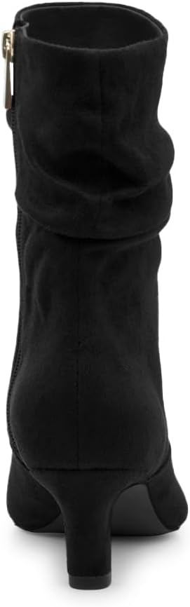 Coutgo Women's Slouchy Ankle Boots Low Kitten Heel Pointed Toe Booties Side Zipper Fall Shoes - Image 5