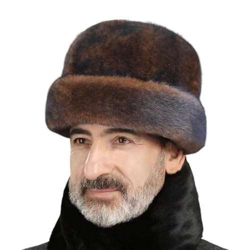XGOPTS Men Faux Fur Trapper Hat Winter Russian Cossack Ushanka Hat Warm Mink Fur Trooper Earflap Hat Outdoor Hunting Dad Hat Brown