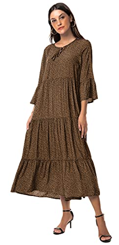 Viishow Women's Boho Leopard Print Ruffle 3/4 Sleeve V Neck Casual Flowy Party Midi Dress(Leopard Coffee,Large) #TOP2