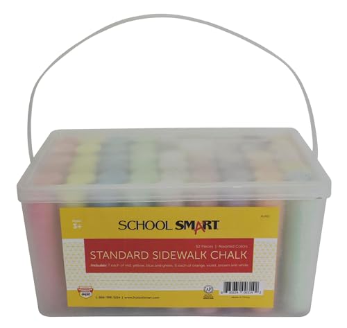 School Smart Sidewalk Chalk Jumbo Set with Tub, Ages 3 and Up, Assorted Colors, Pack of 52