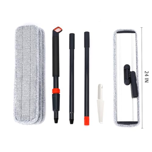 Image of Flat Mop 24in, Heavy Duty Microfiber Wet Mop for Hardwood & Laminate & Tile | Deep clean for hardwood, tile & laminate. 24-inch mop head fits most homes. Includes 4 durable reusable pads & adj. handle.
