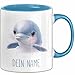 Delfin Tasse mit Namen &ndash; Personalisierte Kaffeebecher Geschenkidee Meerestiere s&uuml;&szlig;es Motiv (Blau)