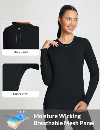 Baleaf Women'S Thermal Shirts Fleece Lined Long Sleeve Workout Yoga Tops Cold Weather Running Gear Ski Base Layer Crewneck Black S thumb #3