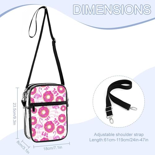 Flamingo with Donut Clear Crossbody Bag Stadium Bag Adjustable Side Shoulder Bags Messenger Bag with 2 Compartments2