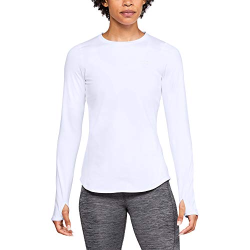 Under Armour Women's ColdGear Armour Fitted Long Sleeve Shirt,White (100)/Metallic Silver, Small