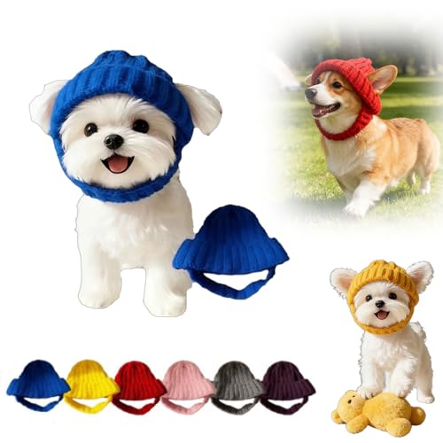 2026 New Red Wool Knit Dog Beanie with Ear Flaps – Warm Winter Hat, Soft Knitted Hat Pet Cap, Dog Beanie with Ear Holes Medium for Cold Weather Windproof (Blue)