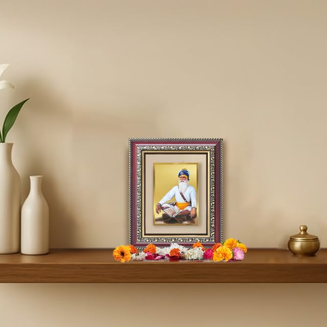 Image of DIVINITI Baba Deep Singh Ji 24K Gold Plated Foil Wall and Tabletop Photo Frame for Home Decor, Puja Room, Living Room, Office, Luxury Gifting | DG Frame 105 S1 (16x13.5 CM)