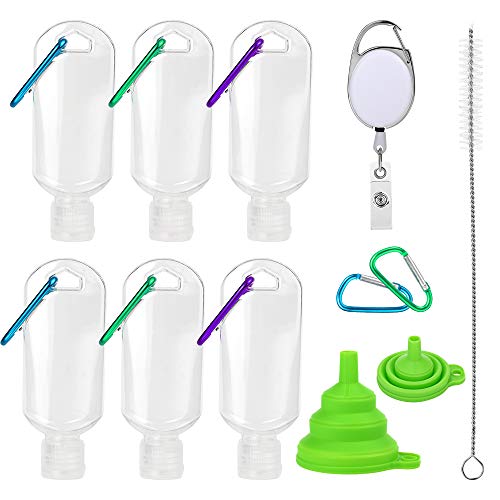 Mukum 15PCS Travel Bottles with Keychain 2oz/50ml Hand Sanitizer Holder Plastic Clear Carriers Leak Proof Refillable Bottles with Hook Empty Containers for Kids