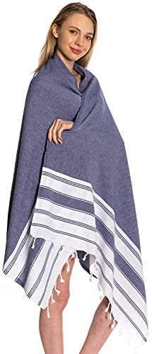 Bosphorus (Set Of 6) 100% Turkish Cotton Bath Beach Hammam Peshtemal Towel Throw Fouta Blanket Set Xl Prewashed (Navy) #TOP3