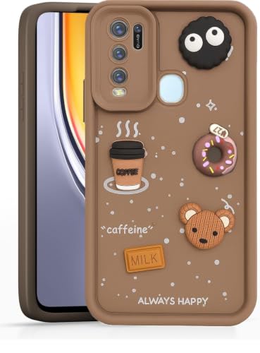 Image of Bintage Cute Fun Taddy Cartoon 3D Ball Bear Milk Donut Coffee Cup Silicon Case Full Body & Camera Protection Back Cover Compatible for Vivo Y50 - Brown