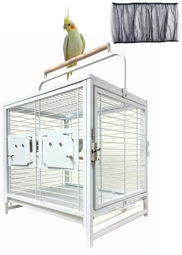 Image of Portable Durable Heavy Duty Travel Veterinary Bird Parrot Carrier Cage Feeding Bowl Play Wooden Stand Perch with Handle Prevent Beaks Out