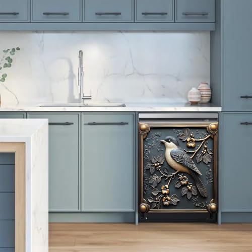 Metal Bird and Flower Dishwasher Magnet Cover Kitchen Decor 3D Style Art Decoration Refrigerator Magnetic Sticker,Magnetic Dishwasher Door Cover Decal 23 W x 26 H inches by Generic - Image 4