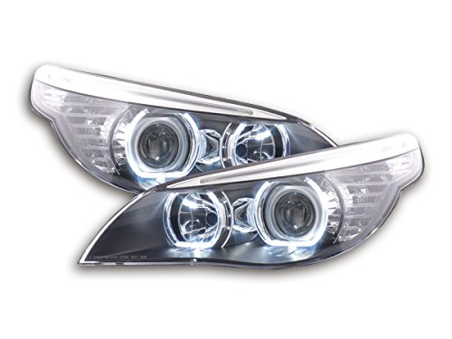  Set Fari anteriori Angel Eyes a LED per BMW Serie 5 E60/E61 Bj. 2003-2006 nero FKFSBM14051