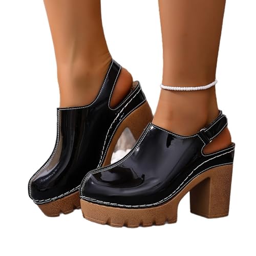 Sandalias de tacón alto grueso en color negro para lucir a la moda en verano talla 39.5 2