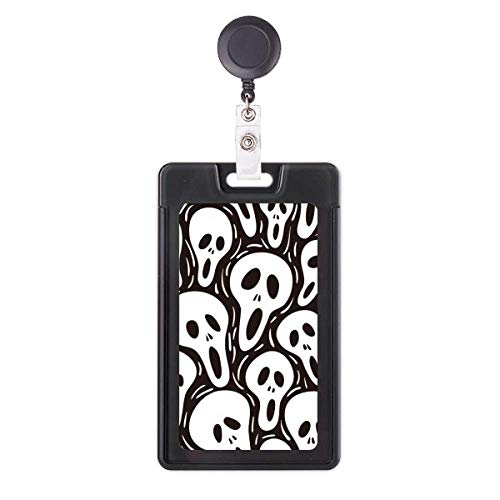Badge rétractable Halloween crâne carrelage et enrouleur carte