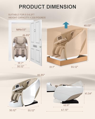 Image of Massage Chair Full Body,4D Zero Gravity Massager Recliner with Touch Screen Controller, SL-Track Heating, Foot Massage, Auto Modes, Bluetooth Speaker, Beige
