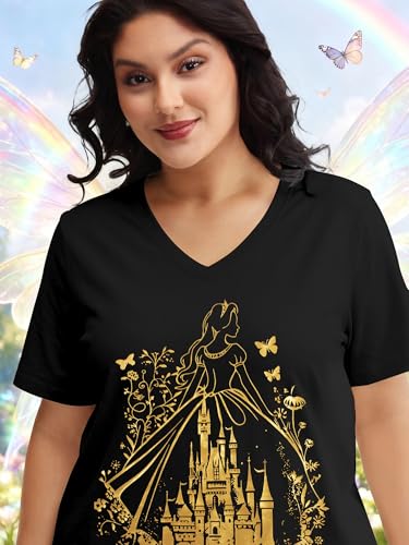 Image of NANYUAYA Plus Size Magic Shirts for Women Castle Kingdom Graphic Magical T Shirt Cute Holiday Princess Tee Vacation Tops