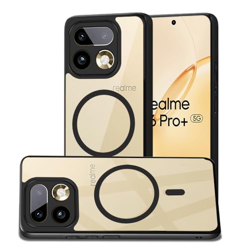 Image of AESTMO Realme 16 Pro Plus Back Cover | 360 Protection | Crystal Clear Hard Back Transparent | Compatible with MagSafe Accessories (PC+TPU, Black Bumper)
