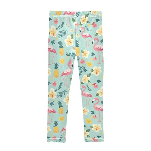 Flamingos Pineapples Girls' Leggings Toddler Doodles Yellow Flowers Kids Yoga Pants Dance Active Tights 4T2