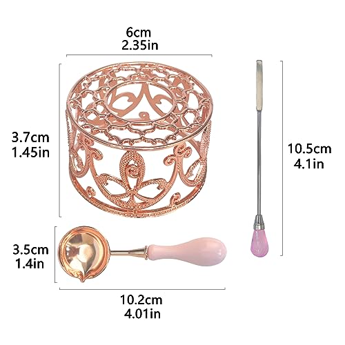 Metal Wax Seal Warmer Kit with Spoon and Stirring Stick, for Wedding Wax Envelope Seal Stamp (Rose Gold Bird\'s Nest Stove)