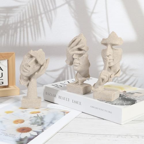 ETARTJMHNB 3Pcs Abstract Face Art Sculpture Thinker Statues Resin Figurines