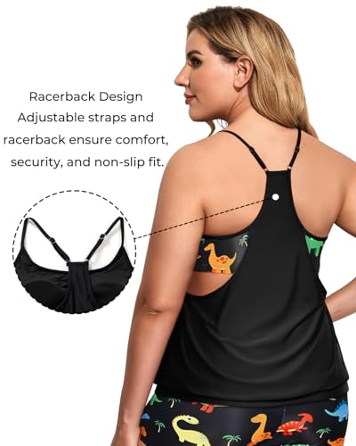 Holipick Plus Size Tankini Swimsuit for Women Two Piece Tummy Control Bathing Suit Blouson Tankini Top with Shorts3