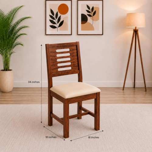 Image of AADITYA WOODS Solid Sheesham Wood 4 Seater Dining Table with Chair Set for Living Room | Wooden Dining Room Set (This is Right Size for Table- 114x76x76 cm) - Honey & Cream
