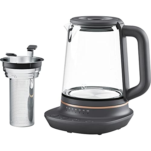 Electrolux te och vattenkokare Explore 7, Modell E7GK1-8BP, Sladdlös Glaskanna, Automatisk Avstängning, Temperaturinställning, Display, 2000 W, 1,7 Liter, Insats för Te, Svart, koppar