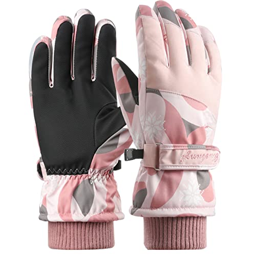 LEcylankEr Skihandschuhe für Damen, Touchscreen-Winterhandschuhe, Wasserdicht Snowboard Handschuhe, Modische Warme Sporthandschuhe mit Muster (Rosa) Cover