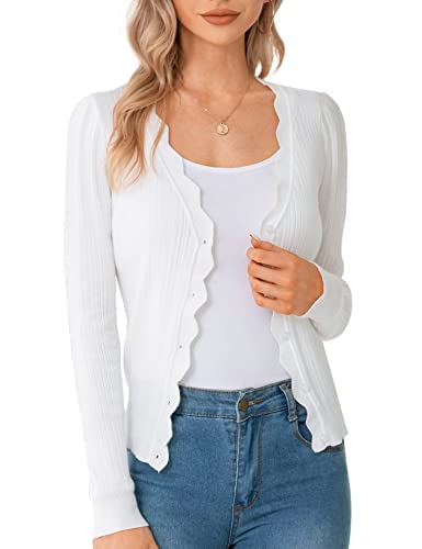 Cropped Cardigan For Dress Long Sleeve Button Down Sweaters Open Front White Cardigan Sweaters For Women Elegant Bolero Shrugs M #TOP26