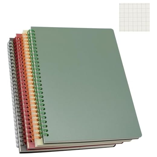 Yansanido Spiral Notebook, 4 Pcs B5 Thick Plastic Hardcover Graph Paper 4 Color 80 Sheets -160 Pages Journals for Study and Notes (Grid-4pcs Wine Red,Brown,Green,ivory, B5)