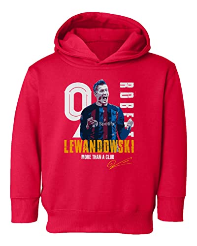 KING THREADS Lewandowski Barcelona Forward 2022 Football Fans Toddler Hoodie Sweatshirt (Red, 5T)