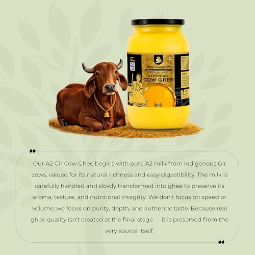 Image of Shree Aanantam A2 Gir Cow Desi Ghee | Made with Vedic Bilona Method | Hand churned | Pure, Healthy and Natural | Grass Fed Cows | Glass Jar - 200 ML