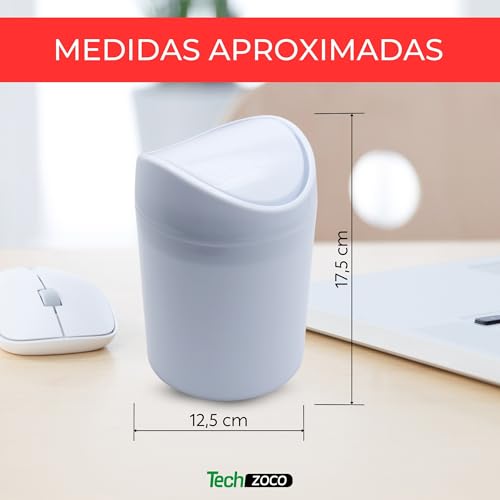 Miniatura 5 de Techzoco Papelera De Mesa Con Tapa Abatible, Mini Basurero De Mesa, Cubo De Basura Para Escritorio, Papelera Escritorio De Oficina, 17.5 Cm De Altura, Plástico, 1.4 Litros, Blanco
