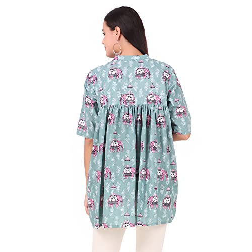 Image of Soulful Threads Women Powder Blue Printed Cotton Kurti (ST152962)