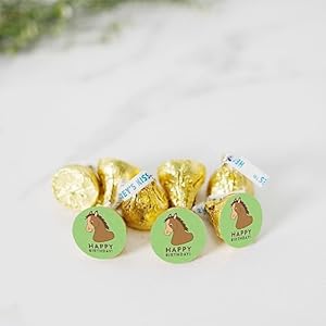 Andaz Press Chocolate Drop Labels Stickers Birthday Horse 216 Pack for Rustic Country Western Rancher Farm Kisses Party Favors Gifts Decorations