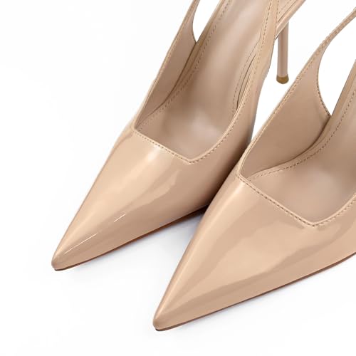 Image of Slingback Heels for Women Pointed Toe Stiletto High Heels Stretch Slip on Backless Patent Leather Fashion Comfortable Dress Pumps Shoes