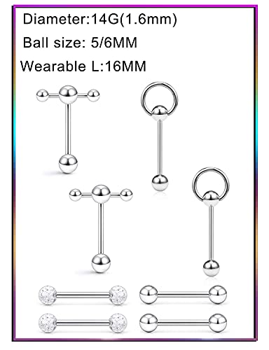 Prjndjw 14G Tongue Rings Door Knocker Tongue Ring 316L Surgical Steel Double Barbell with Slave Ring For Women Men Body Piercing Jewelry 16MM3