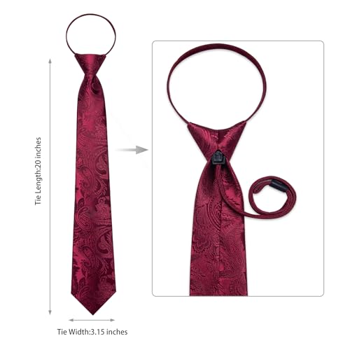 Image of DiBanGu Mens Zipper Ties Silk Adjustable Necktie Pocket Square