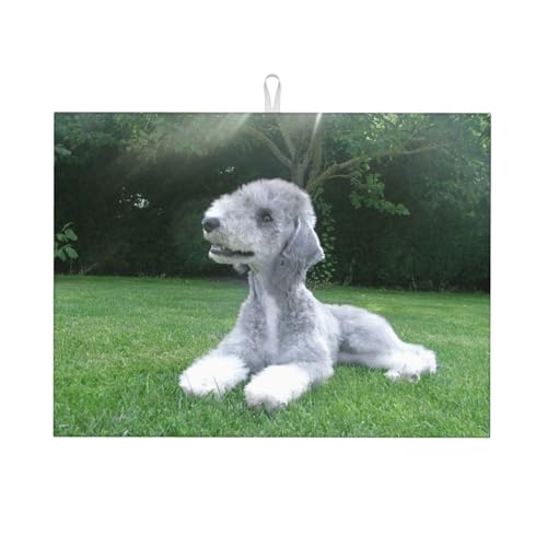 台所水切りマットベドリントン・テリア 面白い犬 ふわふわの犬 ペット 速乾吸水マット 食器乾燥マット 丸めて収納 皿置き 速乾性 耐油性 抗菌 消臭 お手入れ簡単 大判 衛生 防カビ 丸めて収納 滑り止め 棚シート46*61cm