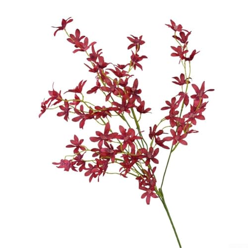 Orquídea bailarina artificial Oncidium de un solo tallo de seda para arreglos de boda o decoración del hogar, rama floral sintética de 74 cm de alto (borgoña)